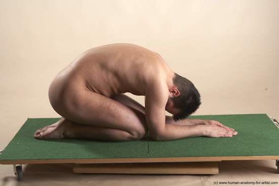 Nude Man White Kneeling poses - ALL Slim Short Brown Kneeling poses - on both knees Realistic