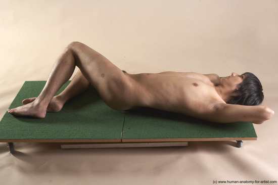 Nude Man White Laying poses - ALL Slim Medium Brown Laying poses - on back Realistic