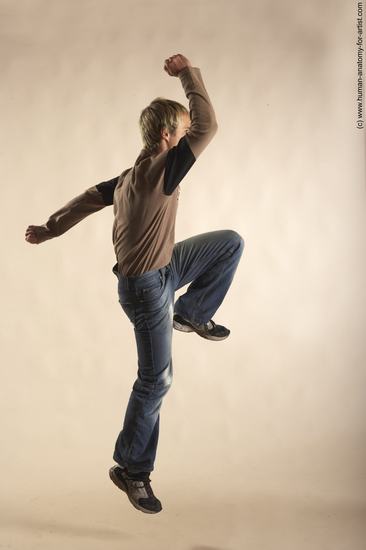 Casual Man White Moving poses Slim Short Blond Academic