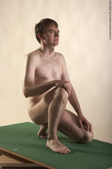 Nude Man White Kneeling poses - ALL Slim Short Brown Realistic