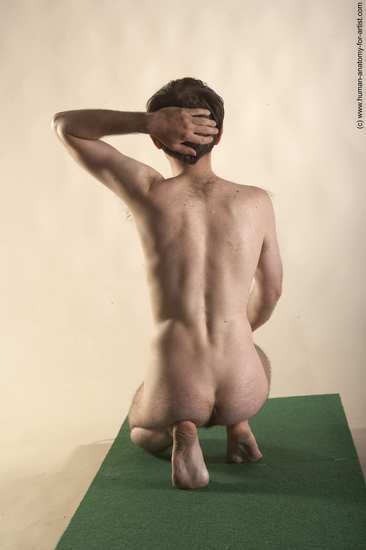 Nude Man White Kneeling poses - ALL Slim Short Brown Realistic