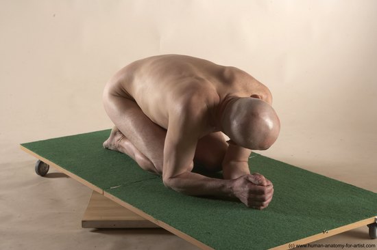 Nude Man White Kneeling poses - ALL Slim Bald Kneeling poses - on both knees Realistic