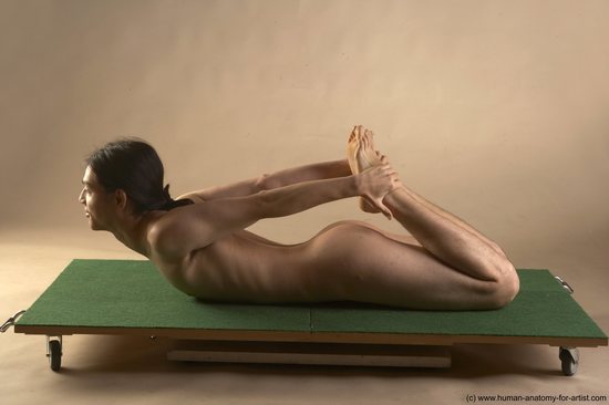 Nude Man Another Laying poses - ALL Slim Long Brown Laying poses - on stomach Realistic