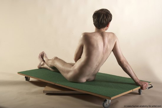 Nude Man White Sitting poses - simple Slim Short Brown Sitting poses - ALL Realistic