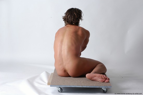 Nude Man White Kneeling poses - ALL Slim Short Brown Kneeling poses - on both knees Realistic