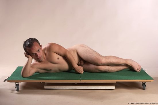 Nude Man White Laying poses - ALL Slim Short Brown Realistic