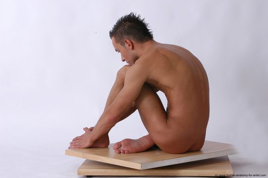 Nude Man White Sitting poses - simple Slim Short Brown Sitting poses - ALL Realistic