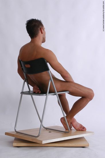 Nude Man White Sitting poses - simple Slim Short Brown Sitting poses - ALL Realistic