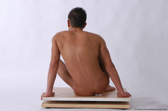 Nude Man White Sitting poses - simple Slim Short Brown Sitting poses - ALL Realistic