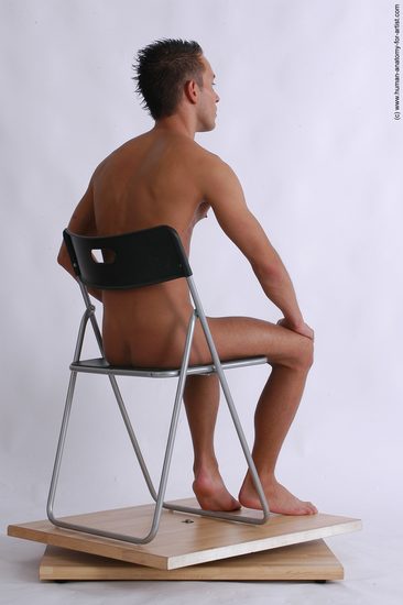 Nude Man White Sitting poses - simple Slim Short Brown Sitting poses - ALL Realistic