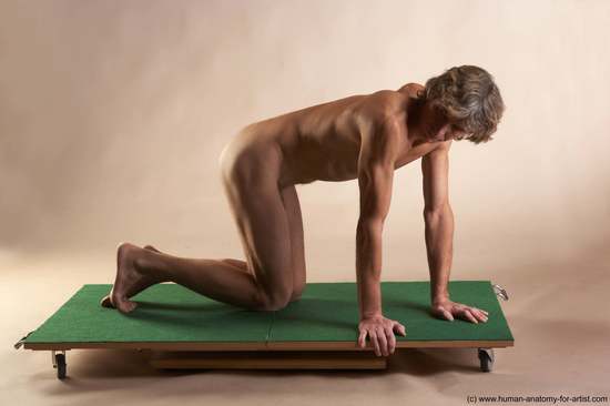 Nude Man White Kneeling poses - ALL Slim Short Grey Kneeling poses - on both knees Realistic