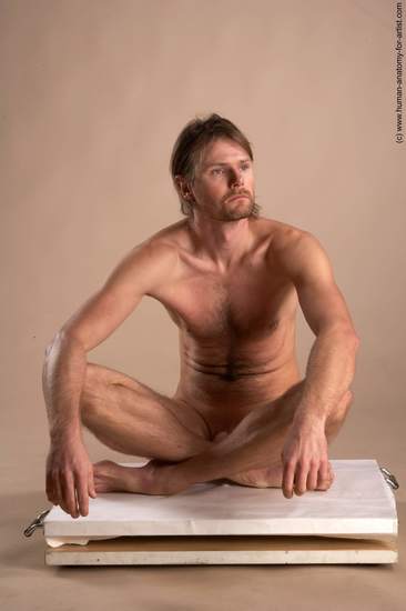 Nude Man White Sitting poses - simple Slim Short Brown Sitting poses - ALL Realistic