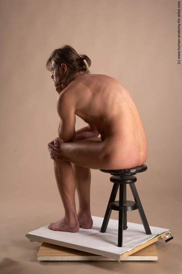 Nude Man White Sitting poses - simple Slim Short Brown Sitting poses - ALL Realistic