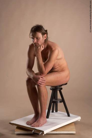 Nude Man White Sitting poses - simple Slim Short Brown Sitting poses - ALL Realistic