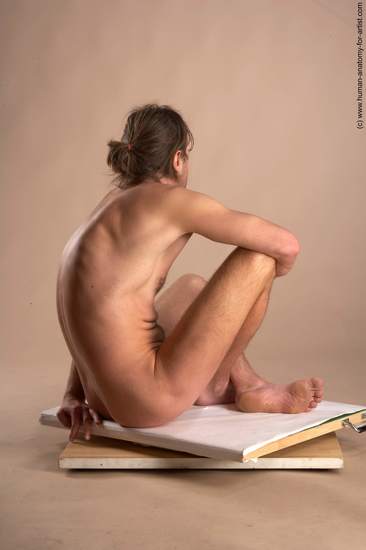 Nude Man White Sitting poses - simple Slim Short Brown Sitting poses - ALL Realistic