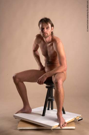 Nude Man White Sitting poses - simple Slim Short Brown Sitting poses - ALL Realistic