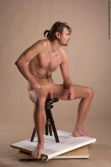 Nude Man White Sitting poses - simple Slim Short Brown Sitting poses - ALL Realistic