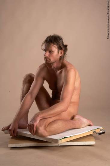 Nude Man White Sitting poses - simple Slim Short Brown Sitting poses - ALL Realistic