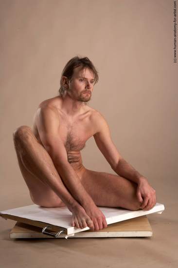 Nude Man White Sitting poses - simple Slim Short Brown Sitting poses - ALL Realistic