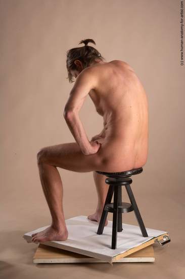 Nude Man White Sitting poses - simple Slim Short Brown Sitting poses - ALL Realistic