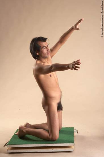 Nude Man Another Kneeling poses - ALL Slim Short Kneeling poses - on both knees Black Realistic