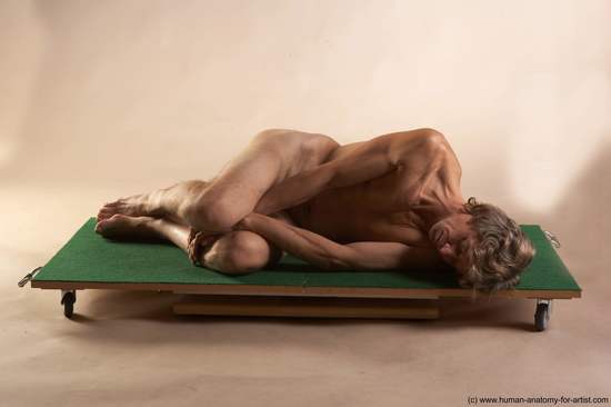 Nude Man White Laying poses - ALL Slim Short Brown Laying poses - on side Realistic