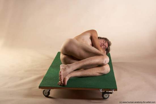 Nude Man White Laying poses - ALL Slim Short Brown Laying poses - on side Realistic