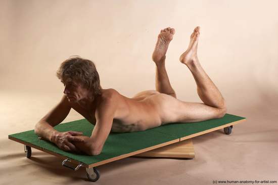 Nude Man White Laying poses - ALL Slim Short Brown Laying poses - on stomach Realistic