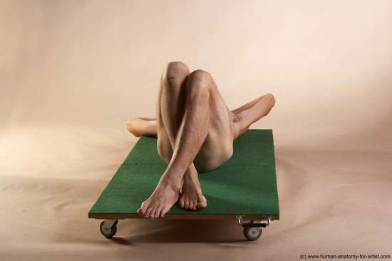 Nude Man White Laying poses - ALL Slim Short Brown Laying poses - on back Realistic