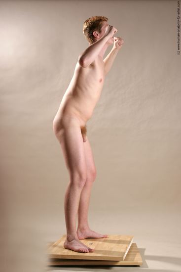 Nude Man White Standing poses - ALL Slim Short Red Standing poses - simple Realistic