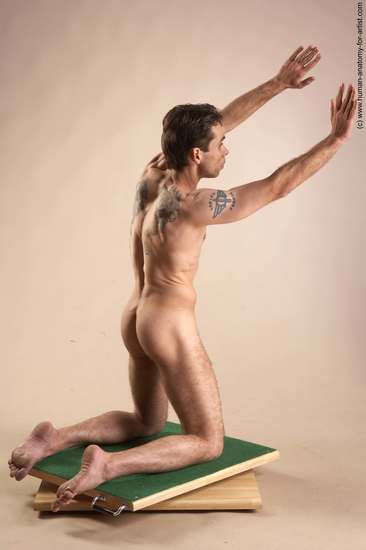 Nude Man White Kneeling poses - ALL Underweight Short Brown Kneeling poses - on both knees Realistic