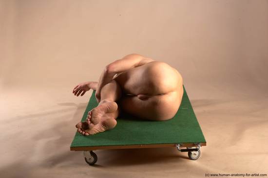 Nude Man White Laying poses - ALL Slim Short Brown Laying poses - on side Realistic