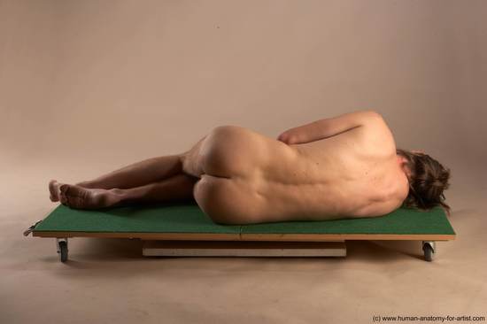 Nude Man White Laying poses - ALL Slim Short Brown Laying poses - on side Realistic