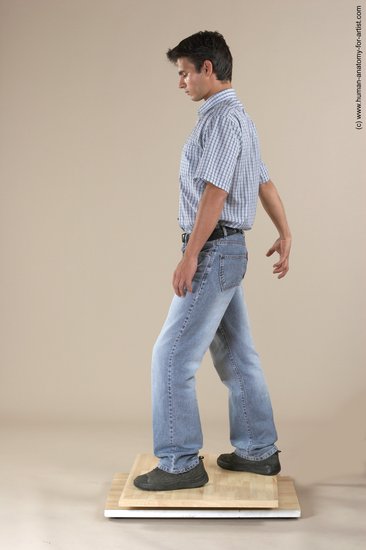 Casual Man White Moving poses Slim Short Black Academic