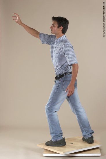 Casual Man White Moving poses Slim Short Black Academic