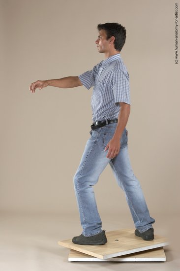 Casual Man White Moving poses Slim Short Black Academic