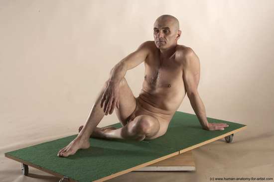 Nude Man White Sitting poses - simple Slim Bald Sitting poses - ALL Realistic