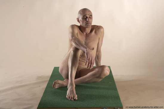 Nude Man White Sitting poses - simple Slim Bald Sitting poses - ALL Realistic