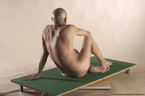 Nude Man White Sitting poses - simple Slim Bald Sitting poses - ALL Realistic