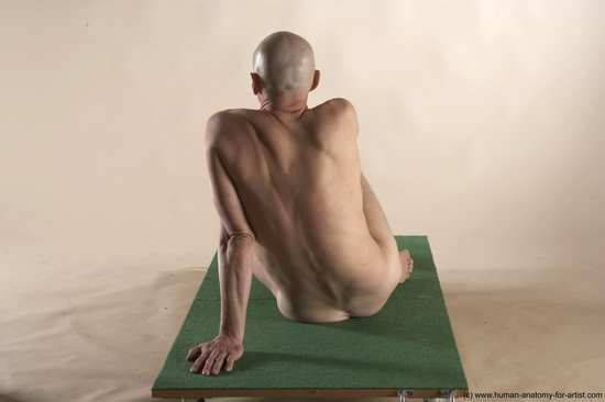 Nude Man White Sitting poses - simple Slim Bald Sitting poses - ALL Realistic