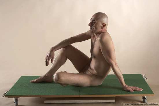 Nude Man White Sitting poses - simple Slim Bald Sitting poses - ALL Realistic