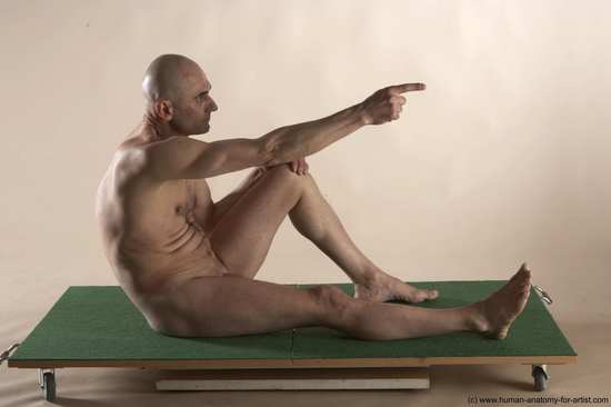 Nude Man White Sitting poses - simple Slim Bald Sitting poses - ALL Realistic