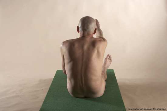 Nude Man White Sitting poses - simple Slim Bald Sitting poses - ALL Realistic