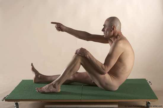 Nude Man White Sitting poses - simple Slim Bald Sitting poses - ALL Realistic