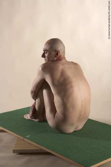 Nude Man White Sitting poses - simple Slim Bald Sitting poses - ALL Realistic