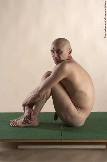 Nude Man White Sitting poses - simple Slim Bald Sitting poses - ALL Realistic