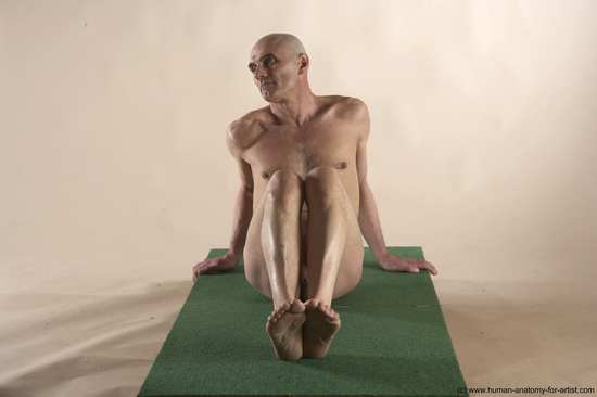 Nude Man White Sitting poses - simple Slim Bald Sitting poses - ALL Realistic