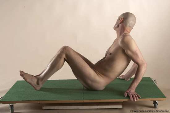 Nude Man White Sitting poses - simple Slim Bald Sitting poses - ALL Realistic