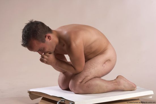 Nude Man White Kneeling poses - ALL Slim Short Brown Kneeling poses - on both knees Realistic