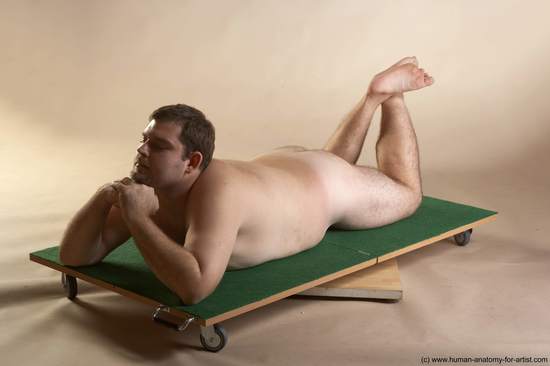 Nude Man White Laying poses - ALL Overweight Short Brown Laying poses - on back Realistic